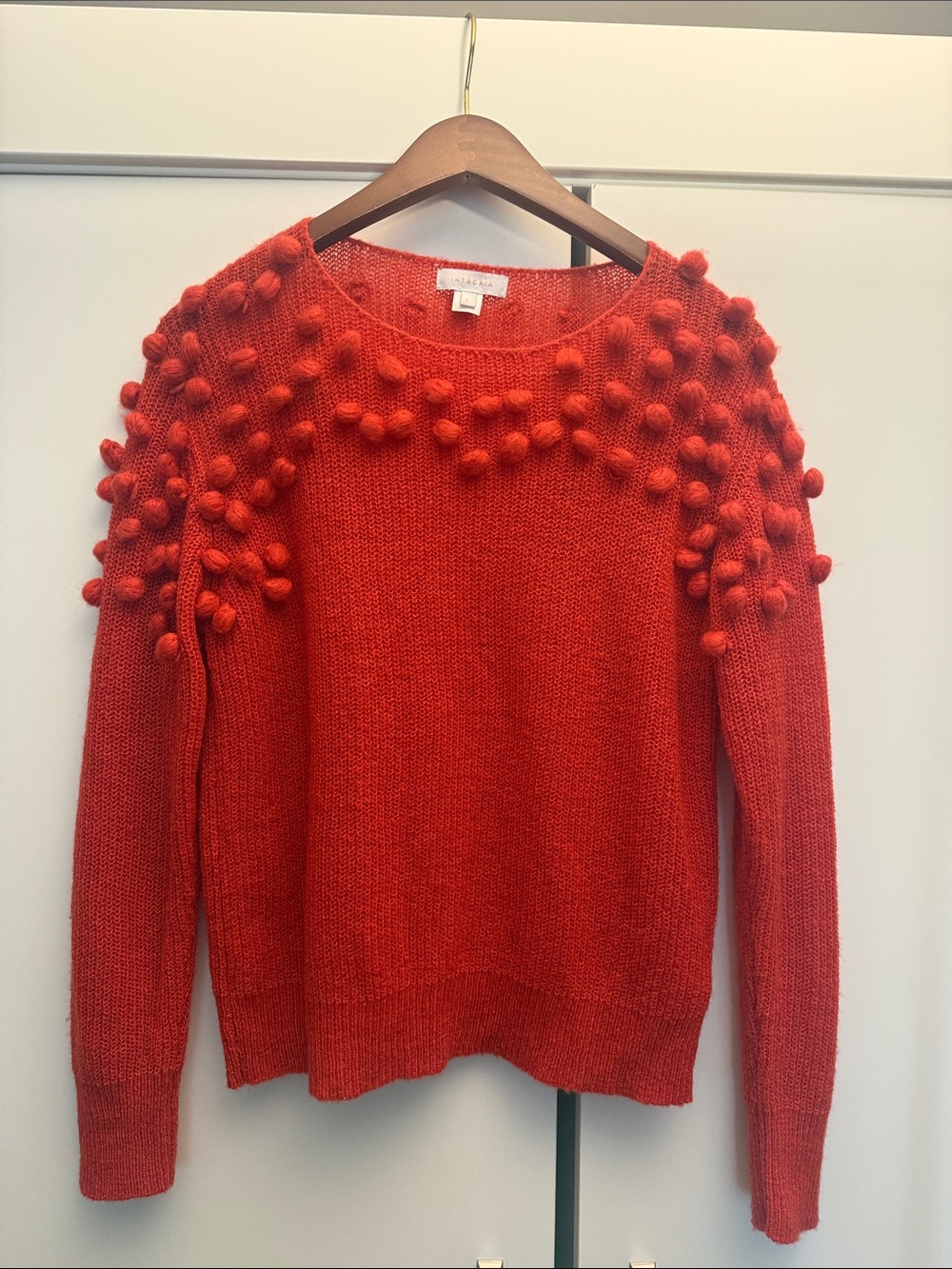 Pom-Pom Detail Crewneck Sweater in Rojo-red
